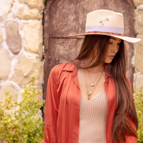 our Brazil nut, bubblegum silk on our San Clemente straw beauty <span class='visuallyhidden'>Call or text 323-404-2959 for shopping assistance.</span>